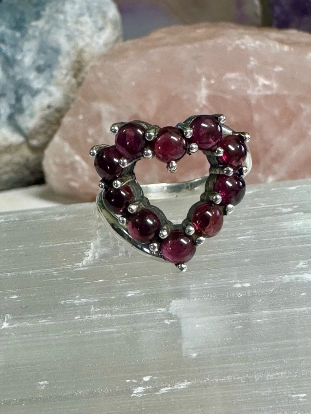 925 Sterling Garnet Gemstone Heart Ring - Deep Red - Picture 2 of 6